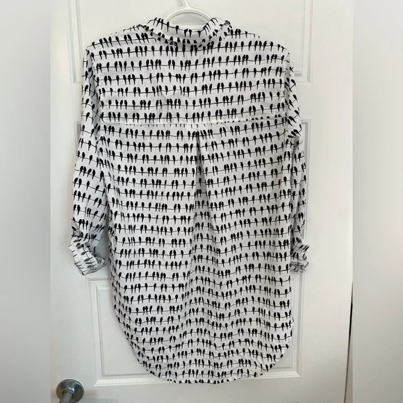 🐦‍⬛ Jane and Delancey 🐦‍⬛ Black and White Bird on a Wire print button down shirt - Picture 6 of 8